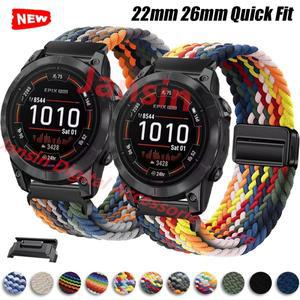 Garmin호환 26mm 밴드에 대한 고속 적합 Fenix 5 본능 2X 3 스트랩 시계 용 나일론 루프 마그네틱 코레