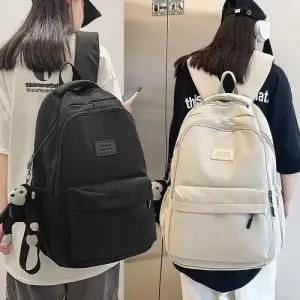 남녀 백팩 무지 디자인 키링 포함 학생 캐주얼 가방 2색 WFMQVRY