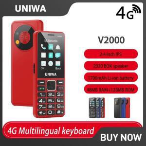 UNIWA V2000 4G 키패드 피처폰 2.4인치 큰 버튼 큰 볼륨 듀얼 슬림 1700mAh 러시아 키보드 노인용 SOS BT V