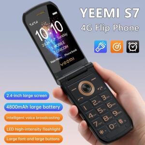 YeeMI S7 4G 러기드 피처폰 큰 버튼 큰 글꼴 듀얼 SIM 듀얼 스크린 플립폰 4800mAh 폴더형 휴대폰 노인용