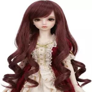 미스유 헤어 귀여운 7-8인치 17CM-19CM 머리용 1/4 BJD 가발 롱 컬리 브라운 MSD 도드 풀립 돌피 수제 인형