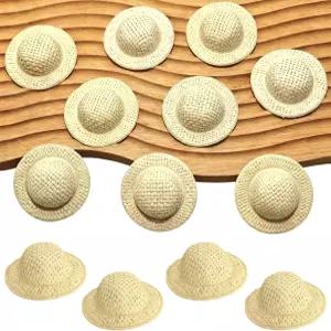 50PCS 미니 직조 밀짚 모자 카키 미니어처 캡 DIY 공예 용품용 타이니 솜브레로 장난감 인형 파티 장식 및