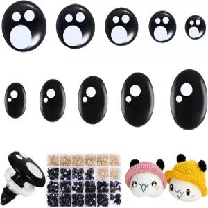 에카브리아 400PCS 아미구루미를 위한 안전 눈 세탁기가 달린 8-16mm 블랙 크로셰 타원형 및 원형 공예