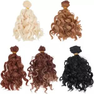 프리블로스 5Pcs DIY 인형 헤어 위프트 5가지 색상 가발 미니 울 컬 만들기 예술 용품 14세