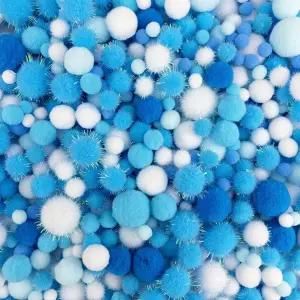 JKanruh 1000pcs 0.4~1.2인치 글리터 폼폼 블루 화이트 시리즈 공예 DIY 아트 장식용 소형 틴셀
