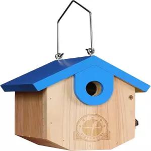 SYSTERBIRD 렌 야외용 새집 시더 걸이 1-1/8인치 입구 홀 나무 둥지 상자 치카디 프레데터 가드 블루