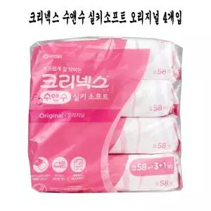 크리넥스 수앤수 실키소프트 물티슈 58매 X 4입 --O 캡형 화장지 물건 다용도 형티슈