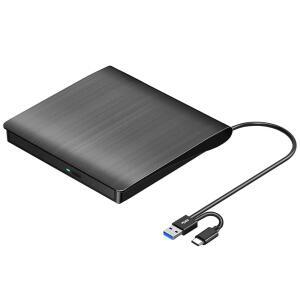 노트북용 ROOPUL 외장 CD/DVD 드라이브, USB 3.0 및 USB-C 휴대용 CD/DVD-RW 플레이어 리더 라이터 버너, Windows 11/10 PC용 광학 디스크 Mac, Linux 컴퓨터용
