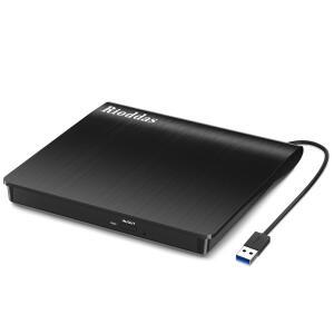 노트북용 Rioddas 외장 CD/DVD 드라이브, USB 3.0 CD DVD 플레이어 휴대용 + /-RW 버너 ROM 리더 디스크 복제기, 노트북 데스크톱 PC Windows Linux와 호환