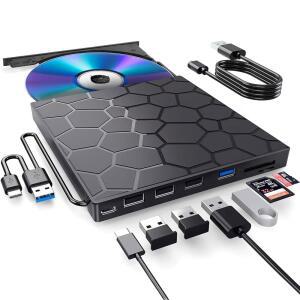 노트북용 BPAKDU 외장 CD/DVD 드라이브, DVD 플레이어, USB 3.0 울트라 슬림 휴대용 8인치, 데스크탑 맥과 호환되는 CD 버너 디스크 Windows 11 / 10 8 7 Linux