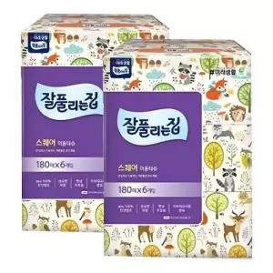 화장티슈 잘풀리는집 미용티슈 각티슈 6입 2팩(무향) 180매