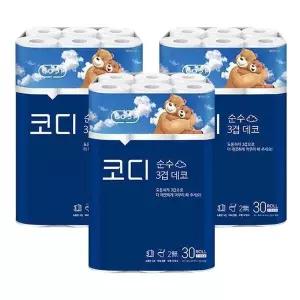 코디 데코순수 3겹 30롤 휴지x3개 3겹휴지 생필품 화장실휴지 롤휴지 (WBCC762)