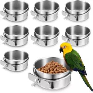 Kifmurase 8 PCS 스테인리스 스틸 새 먹이 그릇 물그릇 클램프 홀더 앵무새 접시 컵 모이통 코카티용