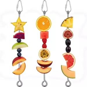 3 PCS 새 사료 홀더 스테인리스 스틸 케이지 피더 간식 꼬치 스틱 매달기 야채 과일 처리 도구 먹이 찾기