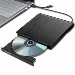하이웨이 외장 DVD 드라이브, USB 3.0 타입-C CD 버너 휴대용 + /-RW 광학 드라이브 슬림 ROM 리라이터 /DVD 플레이어 작가 리더 노트북 데스크탑 맥북 PC용 Windows Linux Mac OS (블랙)