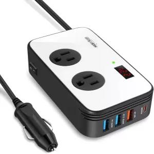300W 자동차 파워 인버터 DC 12V에서 AC 110V 어댑터 콘센트 플러그 PD 25W USB-C QC3.0 및 LCD 디스플레이