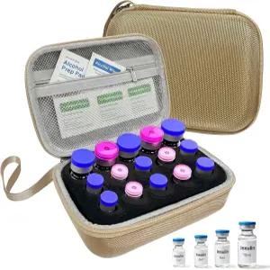 Yancincny 냉장고용 15 슬롯 펩드 케이스 1ML 및 U-100 바이알 보관용 인슐린 보호 운반 홀더 골드