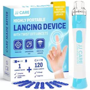 120개의 PCS 트위스트 오프 랜셋(30게이지)을 갖춘 JJ CARE 랜싱 장치 10개의 조절 가능한 깊이 설정 푸시