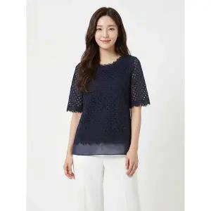 [크로커다일레이디]네이비 레이스 라운드 블라우스 티셔츠 CLCMTS113_P385198625