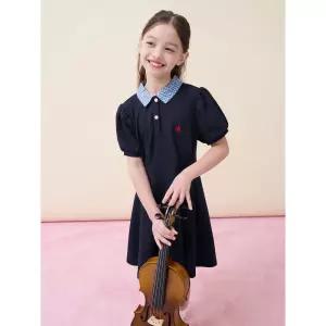 [BEANPOLE KIDS] 체크 칼라 반소매 피케 원피스 - 네이비 (BI6371G01R)