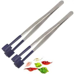 AAProTools 팩 8인치 고무 팁 핀셋 PVC 실리콘 코팅 소프트 비마링 플랫 랩 산업 취미 공예 도구 2개