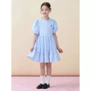 [BEANPOLE KIDS] 시어서커 깅엄체크 반소매 원피스  스카이 블루 (BI6471G02Q)