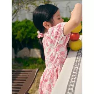 [BEANPOLE KIDS] [다리아송] 러블리 시어서커 원피스 & 헤어슈슈 세트 - 레드 (BI6471G906)
