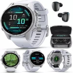 웨어러블 4U Garmin Fenix 8？43mm AMOLED 멀티스포츠 GPS 스마트워치 화이트스톤 실리콘 밴드가 있는 실버