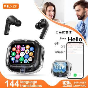 HLXZK 01 블루투스 V5.4 이어폰 AI 번역기 이어버드 OWS LCD 터치 스크린 스포츠 무선 헤드폰 HD 스테레오