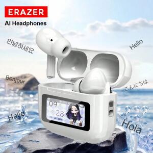 ERAZER AI 번역기 TWS  에어 프로 무선 블루투스 이어폰 터치 스크린 저지연 하이파이 사운드 이어버드 아