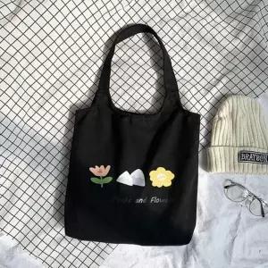 검정 에코백 꽃무늬 숄더백 여성가방 캔버스백 데일리가방