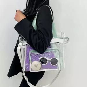 ( )PVC 투명 숄더 토트백 민트 수영복방수가방 물놀이방수가방 민트가방