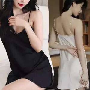 여성 끈나시 슬립 원피스 1P 잘때입는 파자마 신혼여행 잠옷 WFOF5LU