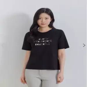 지센/애플아울렛/한달만 [26SS] 면실캣 스팽글자수 반팔 티셔츠  LCTSQ326