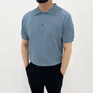 남자 남성 여름 반팔 무지 카라티 니트 티셔츠 데일리 베이직 기본핏 7color 로엔 니트 반팔 카라티