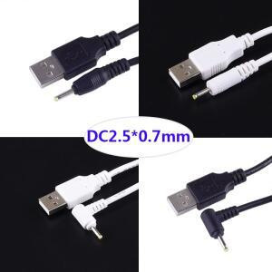 DC 전원 플러그 코드 커넥터 케이블 포함 USB 변환, 화이트 블랙 L 모양 직각 잭, 2.5x0.7mm/DC 2.5x0.7