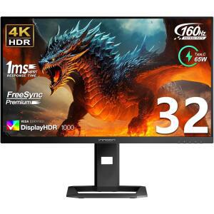 INCONN 32인치 미니 LED 4K 160Hz 3840 x 2160P HDR1000 모니터 1ms IPS HDMI 2.1, 99% DCI-P3, USB 타입-C 연결, 높이 조절 가능 스탠드 - 블랙 (2026)