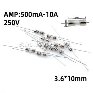 2A 100MA 5A 250V 3X10MM 1A 4A 10A 15A 퓨즈 유리 10MM 고속 3A 8A 6A 20개