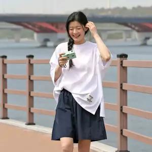 라벨 옆트임 무지 반팔 티셔츠 면 오버핏 여성 빅사이즈