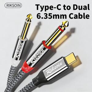 USB 타입 C - 듀얼 6.35mm TS 오디오 케이블 1/4인치 스테레오 Y 스플리터 (휴대폰 핸드폰  태블릿  노트북