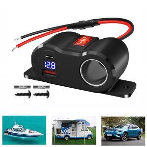 듀얼 QC3.0 PD3.0 시가 라이터 소켓 스플리터(전압계 디스플레이 ) RV 해양 오토바이용 12V 차량용 충전기
