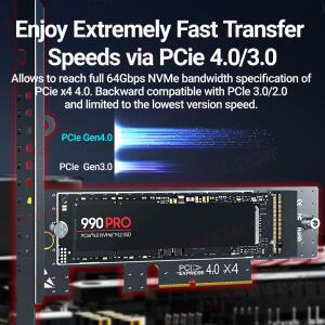 JEYI 데스크탑용 확장 카드, 알루미늄 SSD 방열판 포함, M.2 NVME-PCIe 4.0 어댑터, 64Gbps Gen4 PCIE x1