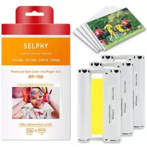 Canon Selphy 컬러 잉크 및 용지 세트와 호환 CP1500 인화지 프린터 KP108IN 6 인치