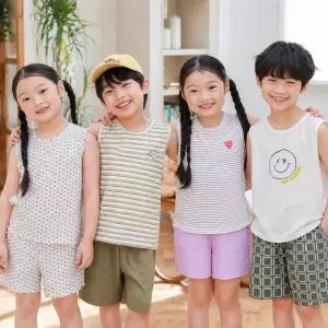 삐삐롱 남아 여아 키즈 어린이 여름 나시 반바지 상하 세트 에어 메쉬 스판 나시 상하복