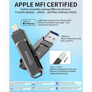 MFI 인증 64GB 플래시 드라이브 포토스틱, 데이터 / 공간: ~58GB 가능 사용 전송 (블랙) IPAD 백업 안드로이드 세이버 IPHONE 파일 PC 사진 IOS