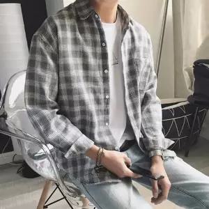 남자 체크 남방 데일리룩 패션 여름 봄패션 스타일 캐주얼오버핏긴팔 (W8CD5E3)