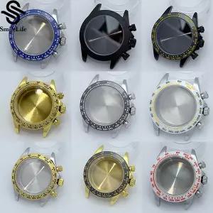 SmileLife 39mm VK63 실버/블랙/골드 시계 케이스 사파이어 유리 세라믹/스틸 베젤 맞는 쿼츠 무브먼트 액