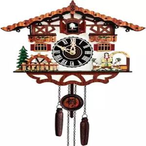 JUNIEHOUSE 전통 검은 숲 뻐꾸기 시계 나무 벽시계 자연스러운 새 목소리 또는 소리 벽 아트 홈 거실 주방