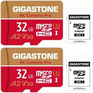 5년 데이터 복구 GIGASTONE 32GB 마이크로 SD 카드 2팩 4K 카메라 프로 Go Wyze 드론 대시 캠 최대