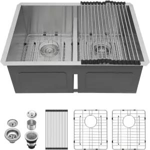 로드이어 30 언더마운트 주방 싱크대 더블볼 30X19 인치 로우 디바이드 50/50 16 게이지 스테인리스 스틸